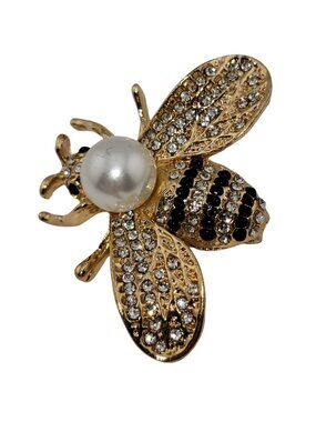 3/$30 Gold Bee Brooch Pin | Pearl & Rhinestone Bumblebee | Cute